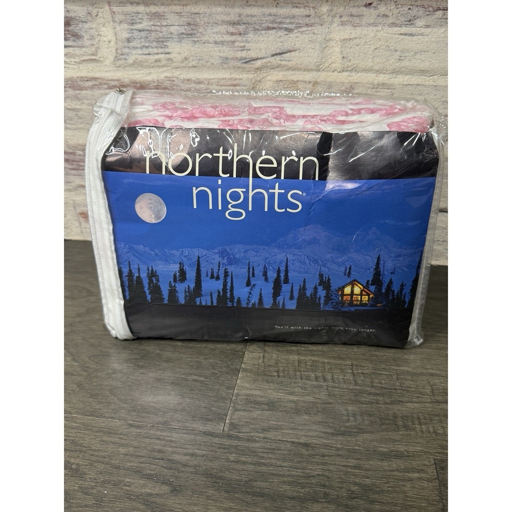 Northern Nights Twin Sheet Set Pink White Floral Flannel Cotton Flowers NOS